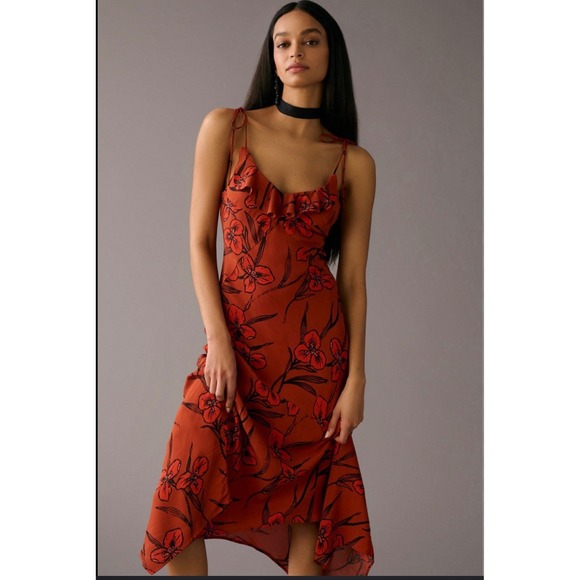 Anthropologie Dresses & Skirts - Floral Slip Midi Dress in Burnt Orange